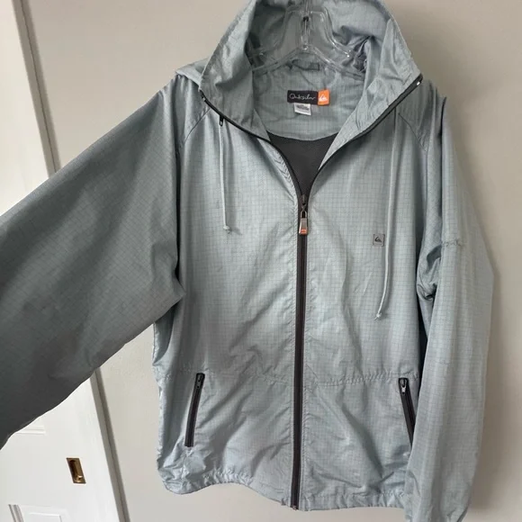 Quicksilver Jacket Windbreaker Womens Lg Hooded Full Zip Pocket Logo Silver - Picture 4 of 11